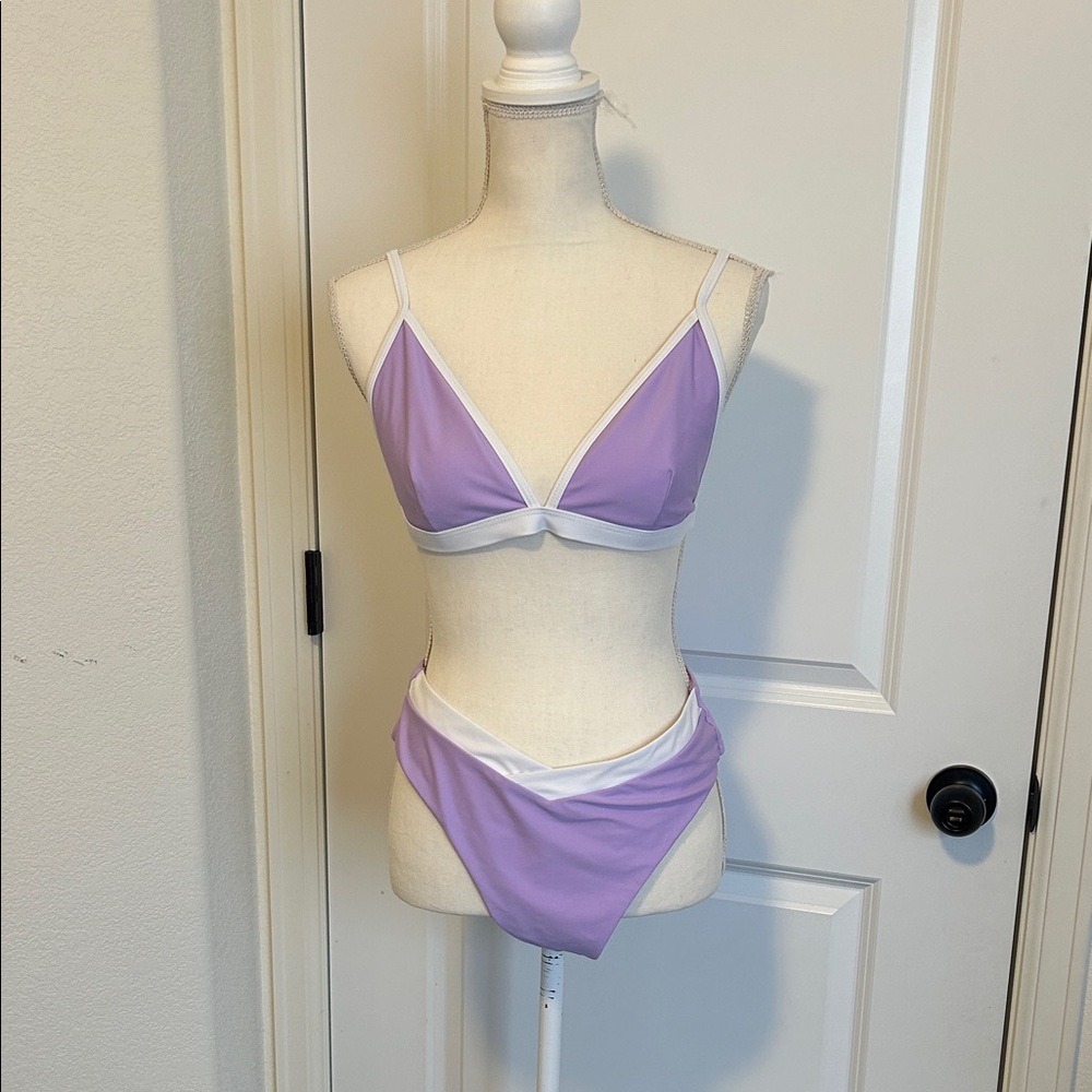 Two Piece Bikini Swim Set - White and Purple Size Large